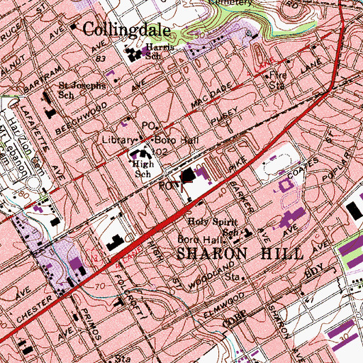 Topographic Map of Sharon Hill Post Office, PA