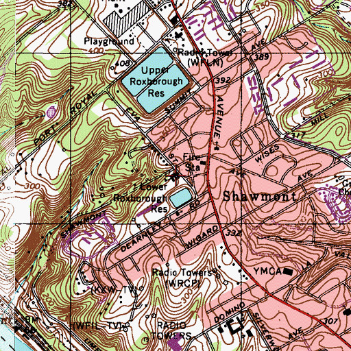Topographic Map of Shawmont School, PA