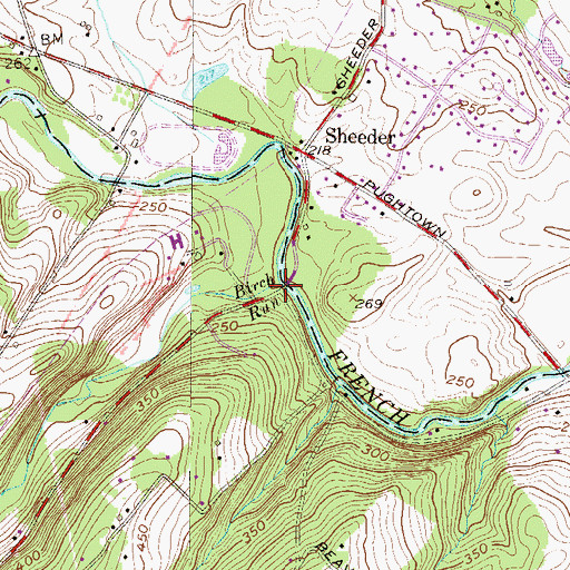Topographic Map of Sheeders Covered Bridge, PA