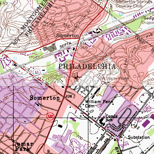 Topographic Map of Somerton Methodist Church, PA