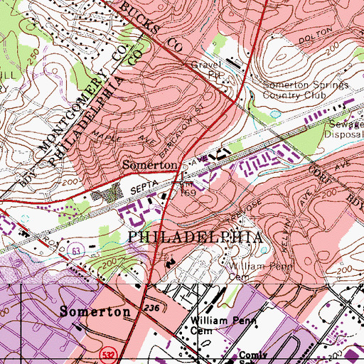 Topographic Map of Somerton Station, PA