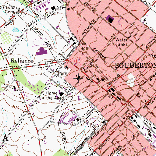 Topographic Map of Souderton Borough Hall, PA