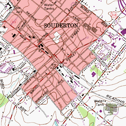 Topographic Map of Souderton CS Collaborative School, PA