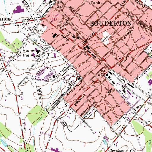 Topographic Map of Souderton Mennonite Cemetery, PA
