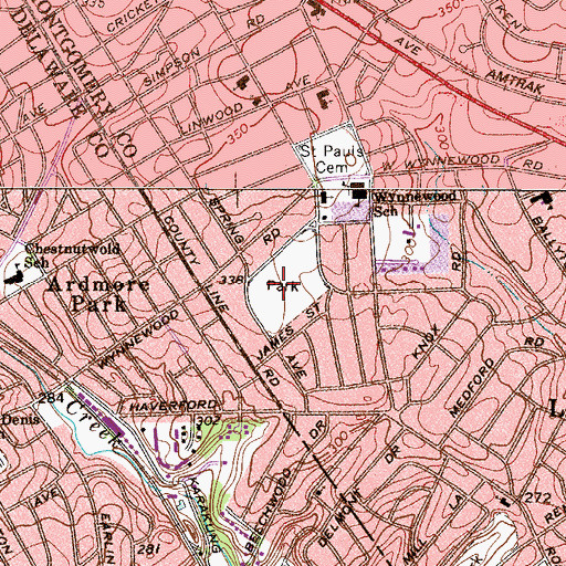 Topographic Map of South Ardmore Park, PA