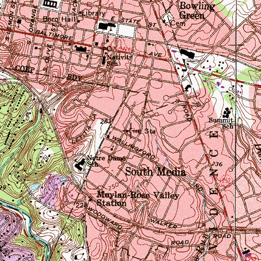 Topographic Map of South Media Fire Company Station 51, PA