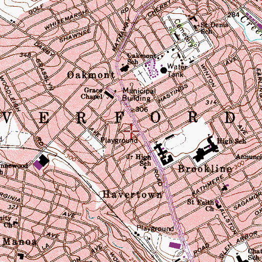 Topographic Map of Oakmont Fire Company Station 38, PA