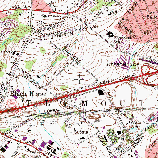 Topographic Map of Oakwood at Plymouth, PA