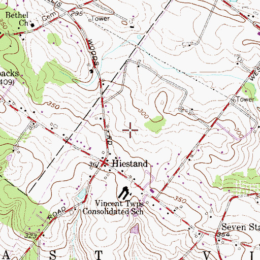 Topographic Map of Oakwood Farms, PA