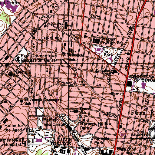 Topographic Map of Ogontz Library, PA