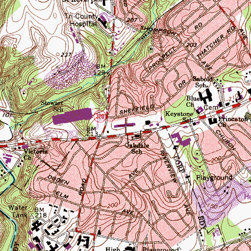 Topographic Map of Olde Sproul Shopping Center, PA