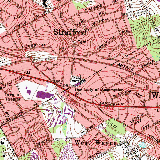 Topographic Map of Our Lady of the Assumption Cemetery, PA