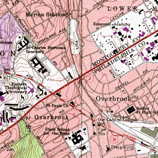 Topographic Map of Overbrook Station, PA