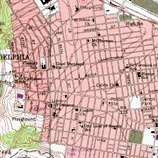 Topographic Map of Overbrook Post Office, PA