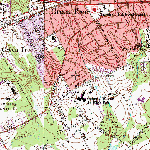 Topographic Map of Paoli Gardens, PA