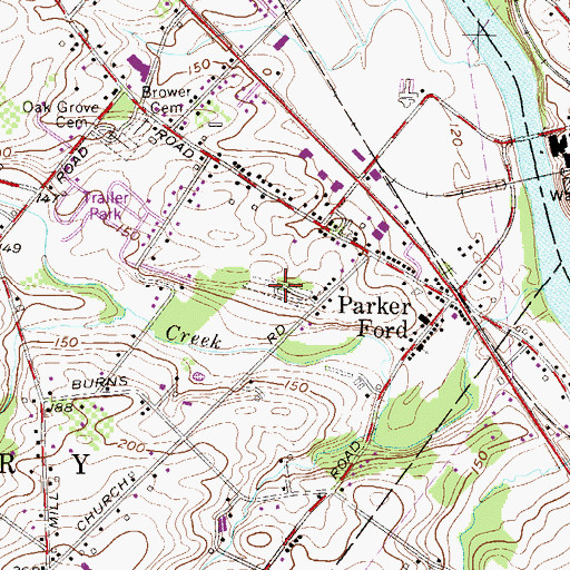 Topographic Map of Parker Ford Baptist Cemetery, PA