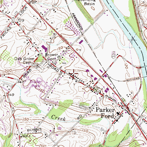 Topographic Map of Parker Ford Post Office, PA