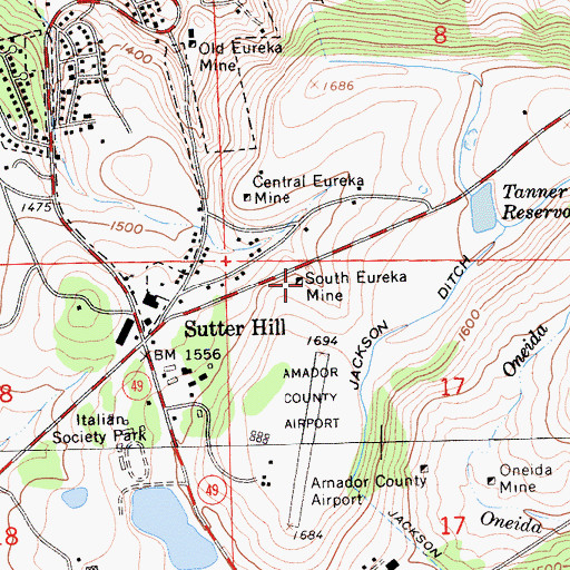 Topographic Map of South Eureka Mine, CA