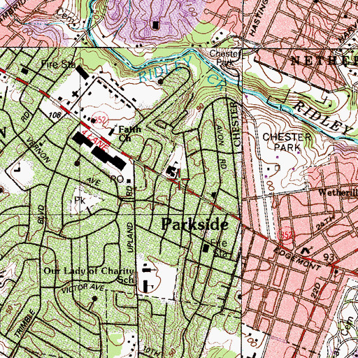 Topographic Map of Parkside Borough Building, PA