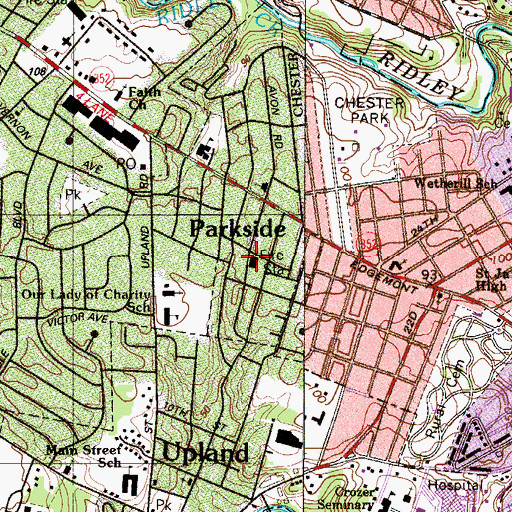 Topographic Map of Parkside Fire Company Station 45, PA