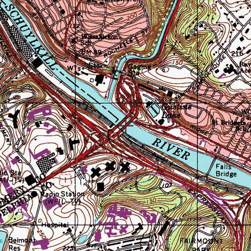 Topographic Map of Pencoyd Bridge, PA