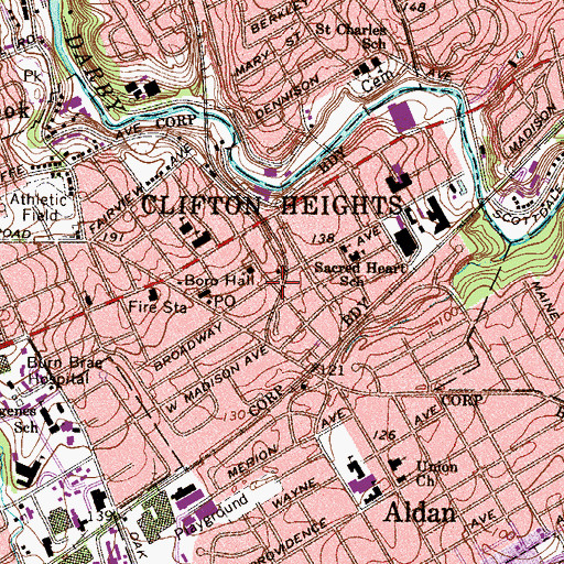 Topographic Map of Penn Street Station, PA