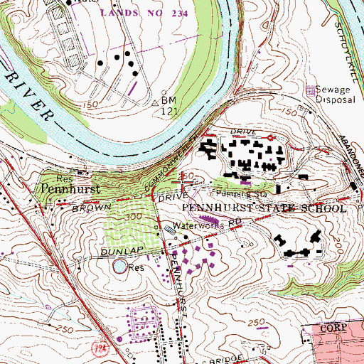 Topographic Map of Pennhurst Fire Station, PA