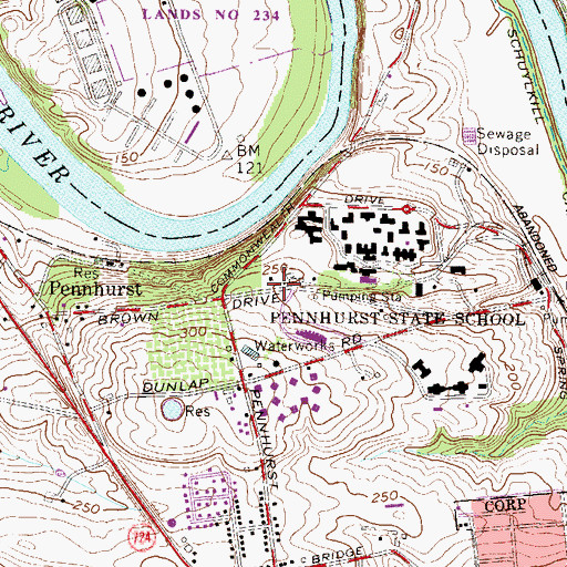 Topographic Map of Pennhurst Police Station, PA