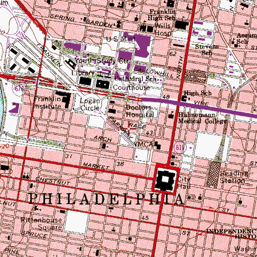 Topographic Map of Pennsylvania Academy of the Fine Arts, PA