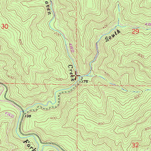 Topographic Map of South Fork Bear Haven Creek, CA