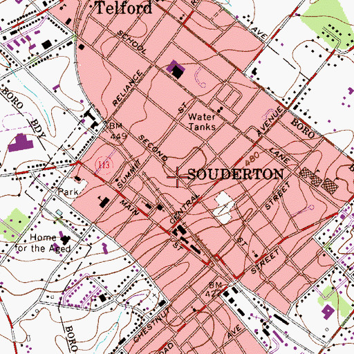 Topographic Map of Perseverance Volunteer Fire Company Station 74, PA