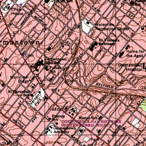 Topographic Map of Philadelphia Fire Department Engine 19 Ladder 8, PA