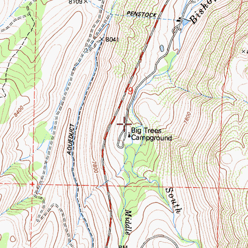 Topographic Map of South Fork Bishop Creek, CA