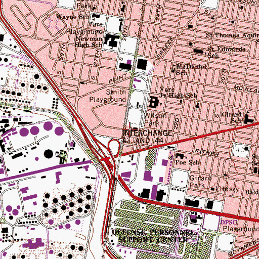 Topographic Map of Philadelphia District 1 Police Department, PA