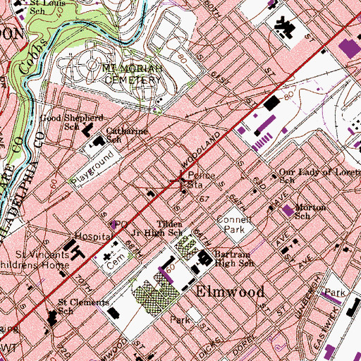 Topographic Map of Philadelphia District 12 Police Department, PA