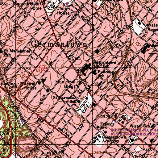 Topographic Map of Philadelphia District 14 Police Station, PA