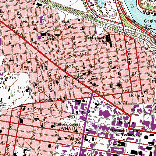 Topographic Map of Philadelphia District 16 Police Department, PA
