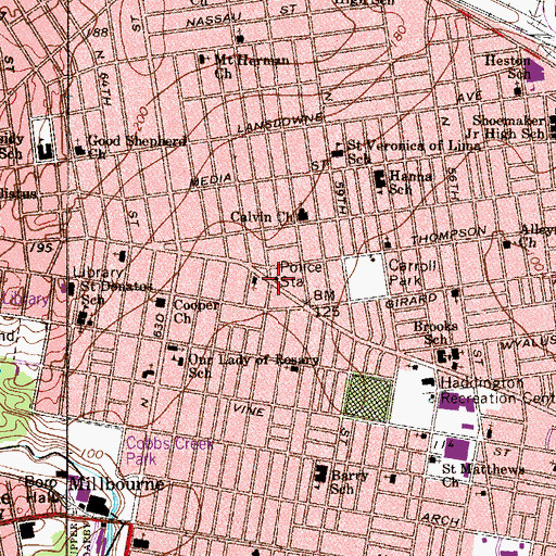 Topographic Map of Philadelphia District 19 Police Station, PA