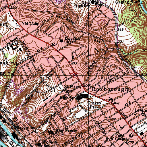 Topographic Map of Philadelphia District 5 Police Station, PA