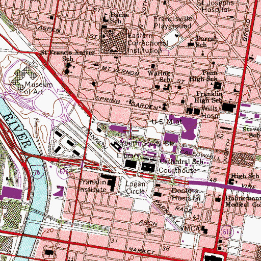 Topographic Map of Philadelphia District 9 Police Station, PA