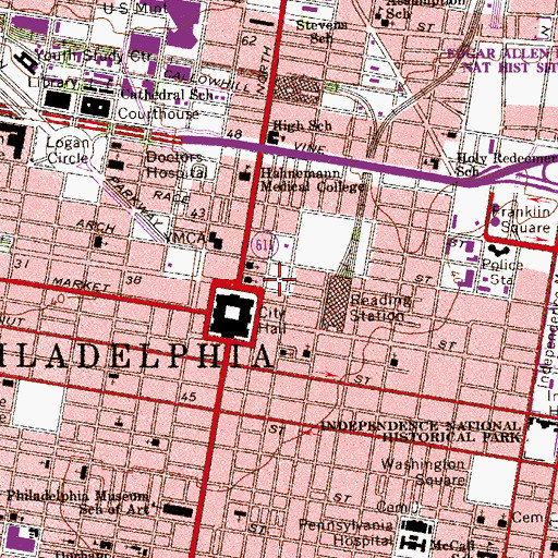 Topographic Map of Philadelphia Justice Center, PA