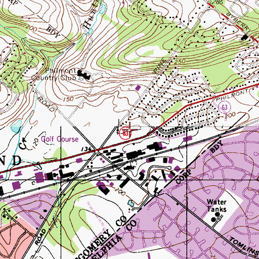 Topographic Map of Philmont Park, PA