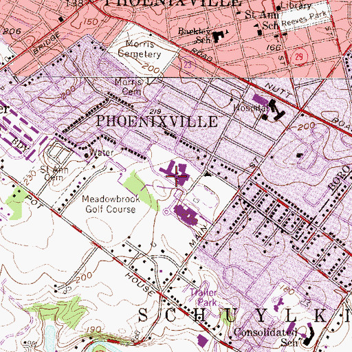 Topographic Map of Phoenixville Area High School, PA