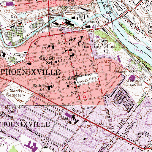 Topographic Map of Phoenixville Library, PA