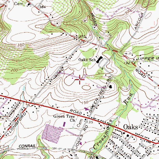 Topographic Map of Pin Oak Estates, PA