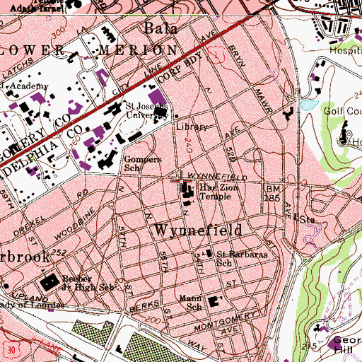Topographic Map of Pinn Memorial Baptist Church, PA