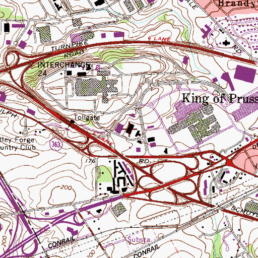Topographic Map of Plaza King of Prussia Shopping Center, PA