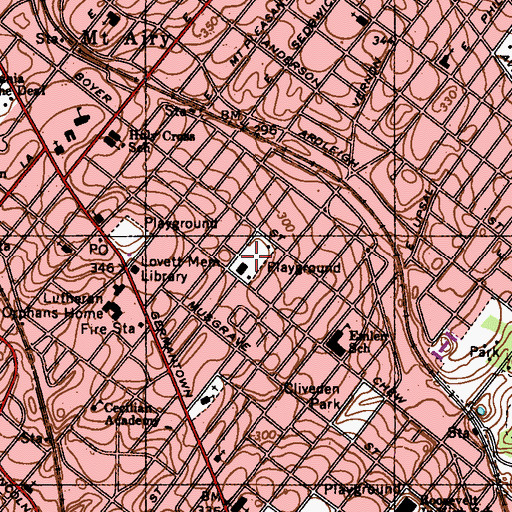 Topographic Map of Pleasant Playground, PA