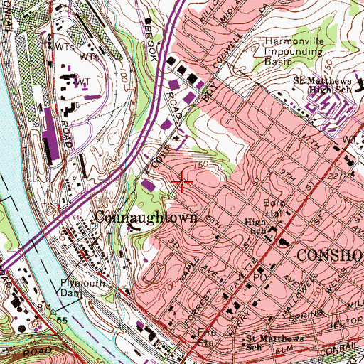 Topographic Map of Pleasant Valley Homes, PA