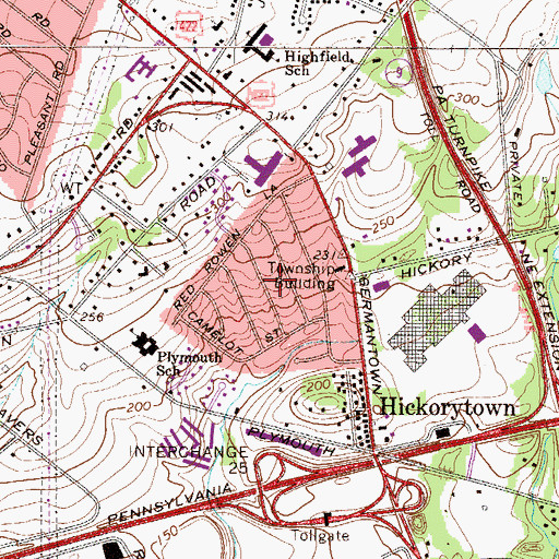 Topographic Map of Plymouth Hills, PA